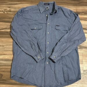 Faconnable Dress Shirt Men L Button Down Blue Check Long Sleeve Cotton